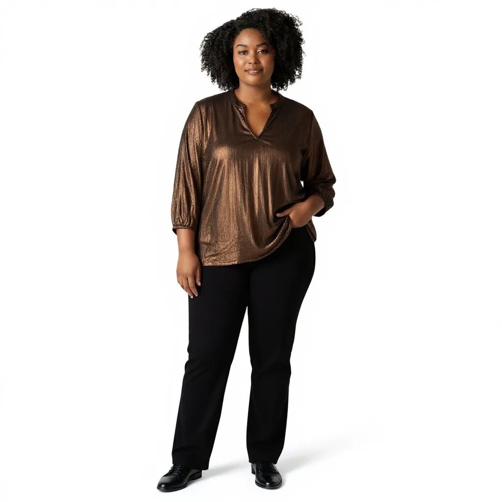 Copper & Ella Metallic Bronze 3/4 Sleeve Blouse Plus 2x Office Holiday Party